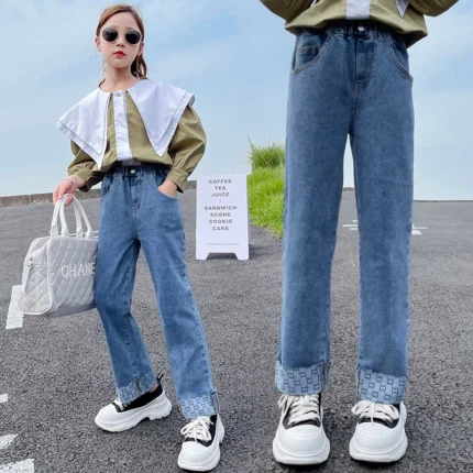 Girls High Waist Elastic Denim Pencil Pants Solid jeans